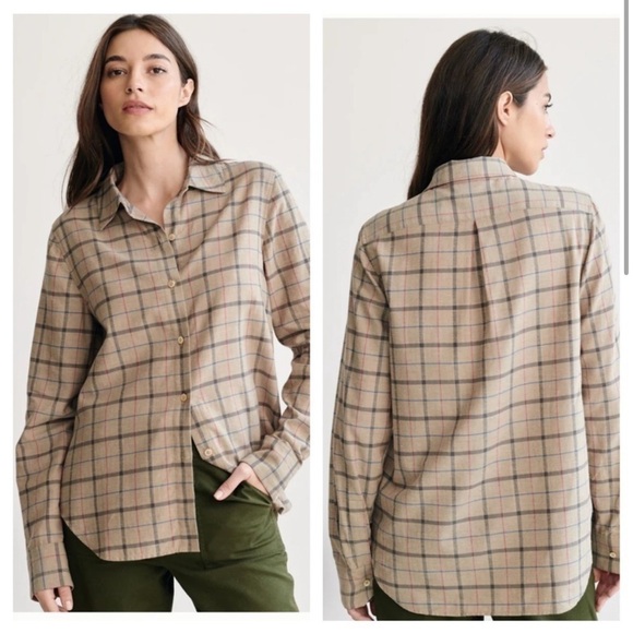 Jenni Kayne Womens Lightweight Flannel Plaid Button-Up Shirt Minimalist Luxury - Picture 2 of 9
